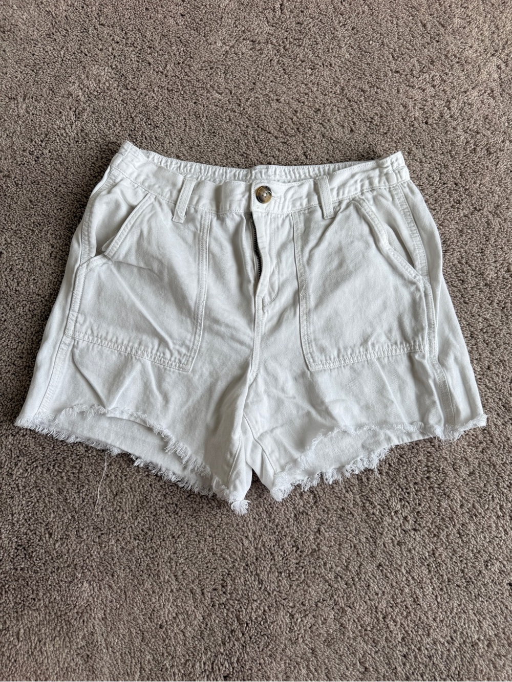 aerie Cream Frayed Hem Casual Denim Shorts